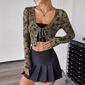 Atasan Wanita Eropa Amerika Vintage <span class=keywords><strong>2026</strong></span>, Lengan Panjang, Kasual, Transparan, Berbahan Mesh, Depan Berumbai, Kancing Tipis, Bahan <span class=keywords><strong>Chiffon</strong></span> - Product Image 2