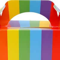Boîtes à emporter rayées arc-en-ciel en gros, boîtes à gâteaux, boîtes à emporter pour les fêtes, boulangerie, boîtes alimentaires jetables recyclables avec poignée