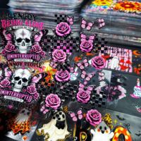 Adesivi UV DTF di Alta Qualità per Halloween, per Tazze da 16 Oz, Serie Fantasma e Strega, Adesivi UV in PET Ecologici, Vendita all'Ingrosso