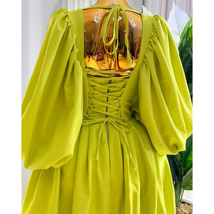 Fresh Square Neck Waist <b>Tie</b> Lantern Sleeve A-line Women's Dresses Fashion - Product Image 4