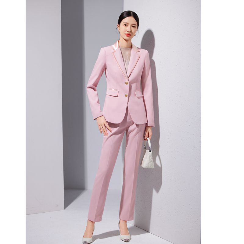 Custom Women s Single Button Solid Color V Neck Long Sleeve Suit Sets coat pant women suit office uniform design