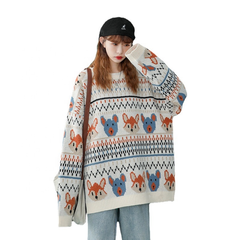 JL-92906 мультфильм печатных сладкий бурения свитер женское платье с круглым вырезом свободный свитер, свитер с рисунком, топы для женщин