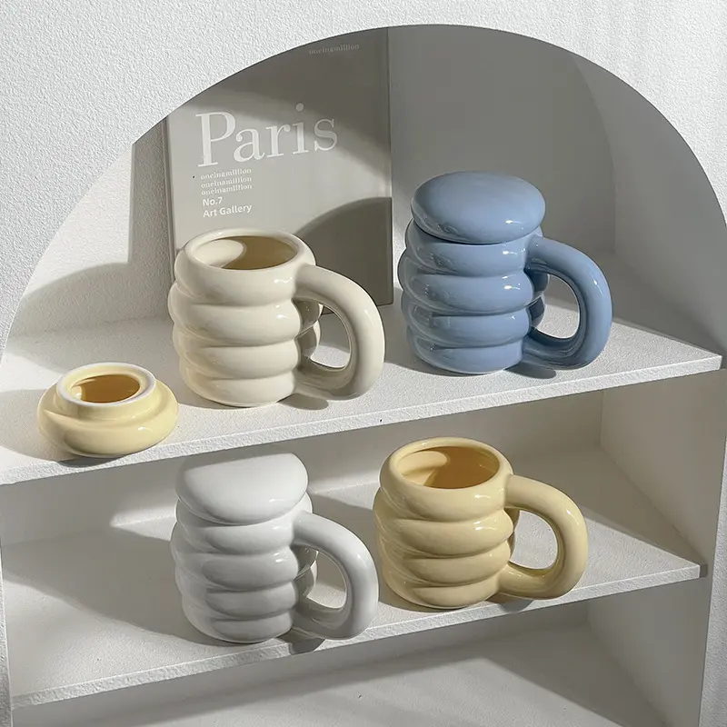 Nouveauté cadeau de noël créatif glaçage donut céramique forme personnalisée tasse ronde colorée pour café lait