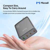 Chargeur rapide pour téléphone Miccell Compact 100W GaN avec 3 ports USB-C et 1 port USB-A, adaptateur mural multi-ports pour iPad et smartphones