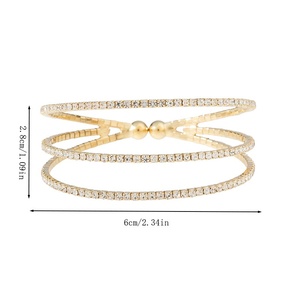<span class=keywords><strong>Bracelet</strong></span> ouvert élastique en fil métallique à <span class=keywords><strong>3</strong></span> <span class=keywords><strong>rangs</strong></span> avec strass, style classique européen et américain pour femmes, vente en gros d'usine - Product Image 2
