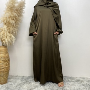 Robe de prière longue modeste unie avec foulard intégré et poches latérales 6675 # - Product Image 6