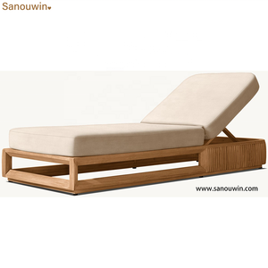 Chaise longue inclinable d'extérieur en teck moderne <span class=keywords><strong>de</strong></span> qualité supérieure, durable, avec dossier ouvert <span class=keywords><strong>de</strong></span> forme géométrique, garniture inclinée et confort supérieur - Product Image 5