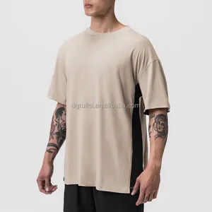 Üretici T-shirt renk blok kontrast mesh panel özel logo boy pima pamuk t shirt erkekler için