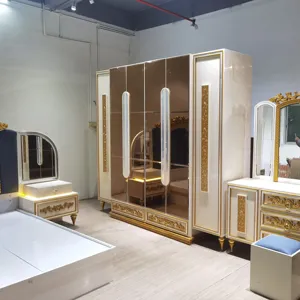 Furnitur Terkemuka Set Kamar Tidur Populer Furnitur Rumah Model #288-1 Kayu Raja Tempat Tidur Ganda Set Kamar Tidur Modern