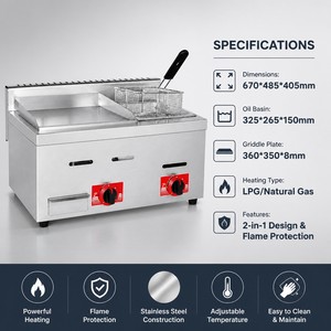 Commercial Gas <b>Griddle</b> Fryer Combo Countertop for Burgers Fries Steaks Bacon Chicken Fast Food Restaurant Equipment - Product Image 2