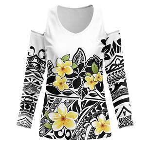 T-shirt <span class=keywords><strong>elegante</strong></span> stile polinesiano floreale con scollo a V a maniche lunghe a maniche corte stile autunnale Casual t-shirt stampata Casual - Product Image 5