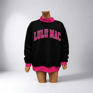เสื้อสเวตเชิ้ตคอกลมแบบสั่งทำพิเศษ แรงบันดาลใจจาก Lulu Mac ผ้าฝ้าย 100% สำหรับฤดูใบไม้ร่วงและฤดูหนาว สีชมพูลายจุด แต่งขอบด้วยตัวอักษร พิมพ์ลาย ทรงปกติ - Product Image 4