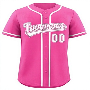Maillot de baseball rose personnalisé pour femme, manches courtes, impression du nom de l'équipe, polyester respirant, uniforme toutes saisons, coupe classique, boutonné - Product Image 1