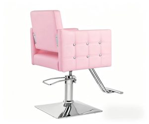 Fauteuil de barbier en similicuir rose avec pompe hydraulique, base carrée réglable en hauteur, mobilier de salon contemporain - Product Image 4