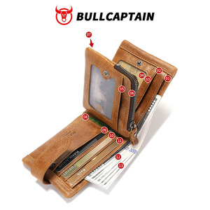 For Men's Genuine Leather <b>RFID</b> <b>Blocking</b> <b>Wallet</b> Zipper Hasp Closure Rock Style Short Large Capacity Card Holder - Product Image 5