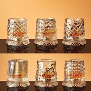 Vasos de Cristal de Lujo de 9oz con Diseño de Diamante, Vaso Giratorio para Whisky, Copa Premium Tallada a Mano con Base Giratoria - Product Image 3