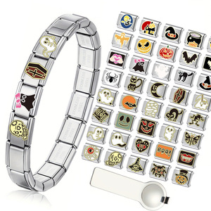 Stocked Halloween Italian Charm <b>Bracelet</b> Links DIY Modular Elastic <b>Bracelet</b> Stainless Steel Enamel Charms Jewelry Accessories - Product Image 1