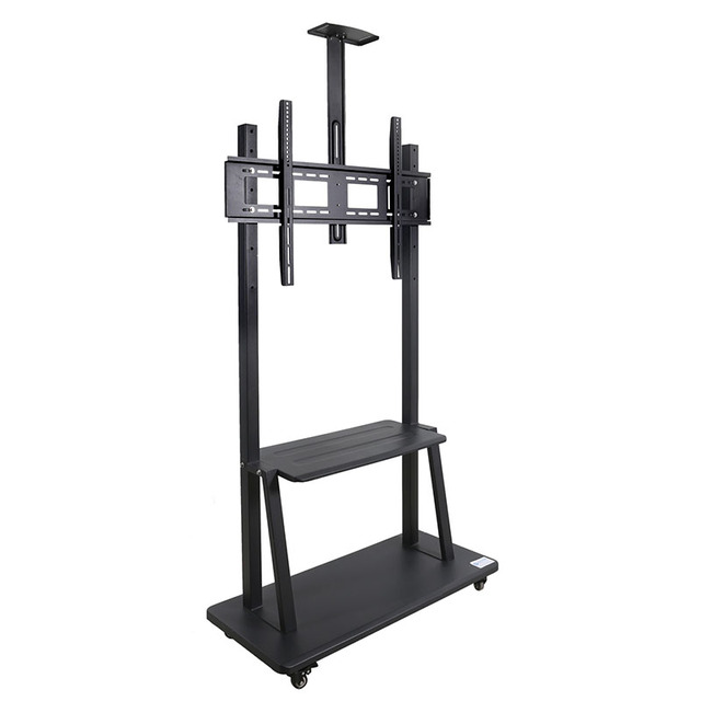 JH-1700 Dual Floor TV Stand 32"-65" Mobile TV Trolley Wheels Steel Removable TV Mount 6-Level Adjustable Height 360