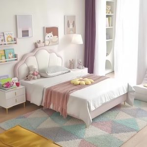 Nuovo Set Camera da <span class=keywords><strong>Letto</strong></span> <span class=keywords><strong>per</strong></span> <span class=keywords><strong>Bambini</strong></span> di Lusso con <span class=keywords><strong>Letto</strong></span> a Corona in Vera Pelle e Legno Resistente allo Sporco, Ecologico, Rosa - Product Image 3