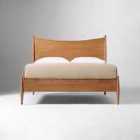 Lit double vintage en bois massif, lit plateforme moderne avec tête de lit incurvée en forme de voile, couleur personnalisée de luxe léger