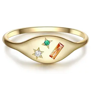 Design de mode bague bijoux en argent sterling 925 arc-en-ciel coloré pierres précieuses zircon étoile vermeil 14k 18k prix de la bague en or