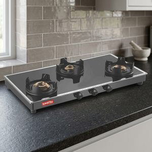 Table de cuisson à gaz GPL 3 brûleurs, haute efficacité, brûleurs en laiton, alimentation manuelle, surface en verre de 30 pouces, usage hôtelier - Product Image 2