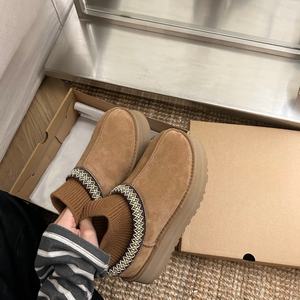 Botas de nieve de invierno con forro de piel grueso, cálidas y cómodas, con estilo étnico y efecto de aumento de altura, hechas de lana, zapatos para mujer - Product Image 6