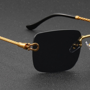 Lmamba 8036 Custom Logo Square Women Black Retro <b>Sun</b> Glasses Luxury Designer Brand Fashion <b>Shades</b> Rimless Sunglasses Man 2024 - Product Image 2