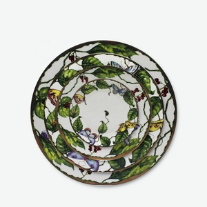 Service de vaisselle en céramique motif végétal, comprenant un bol vert et des assiettes en porcelaine haute dureté, idéal pour les mariages et les hôtels - Product Image 1