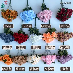 9 Tête Diamant Rose Paysage Commercial Décoration Fleur De Soie Mariage Bel Arrangement De Fleurs Artificielles
