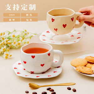 Chaozhou Ceramic <b>Tea</b> <b>Cup</b> <b>And</b> <b>Saucer</b> Set White Heart Pattern Round Shape For Afternoon <b>Tea</b> 2024 Design - Product Image 3