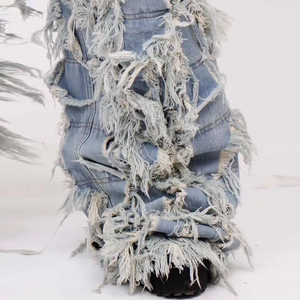DiZNEW <span class=keywords><strong>Jeans</strong></span> Baggy à Franges pour Femmes, Style Streetwear, Sur Mesure, en Tissu Lourd - Product Image 4