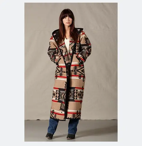 2023 Aztec Pattern Printed Plus Size Western Style Cardigan Women Hooded Long Sleeve Tribe Coats With Pocket