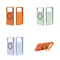 Étui de téléphone de luxe en silicone liquide couleur unie avancé avec anneau magnétique, support, chargement sans fil, étanche et antichoc pour 17
