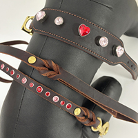 Ensemble collier et laisse pour chien en cuir de luxe avec strass en forme de cœur, collier large en cuir de vachette pleine fleur pour lévrier et whippet