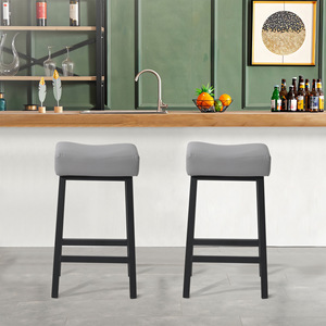 Juego de 2 taburetes de bar con patas de metal tapizadas en gris, asientos para barra de bar para uso doméstico en la cocina - Product Image 4