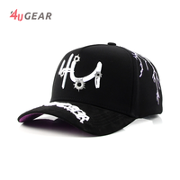 Casquettes de baseball 4UGEAR noires à 5 panneaux avec logo brodé personnalisé, casquettes de sport 4U pour hommes
