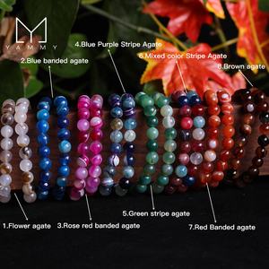 Handgefertigte Armbänder mit Kirschblüten-Spitzenstreifen-Achat in 6mm, 8mm, 10mm für Damen und Herren - Product Image 2