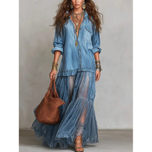 Abito Vintage da Donna 2026 Più Venduto, Classico con Colletto a Risvolto, Lungo, Casual, con Tasche - Vendita all'Ingrosso - Product Image 1