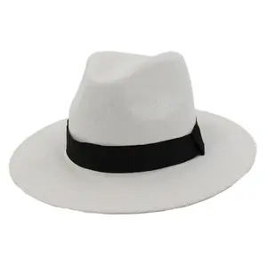 Topi Matahari Musim Panas untuk Pria Wanita, Topi Jerami Pantai Klasik Panama untuk Pria, Topi Pelindung UV Putih