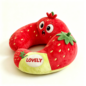 Almohada de Viaje de Peluche con Forma de Fresa Personalizada, Cojín en Forma de U con Personaje de Fresa de Dibujos Animados - Product Image 3