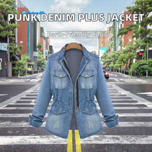 Nouvelle veste en jean coréenne automne-hiver 5XL pour femmes, veste longue ajustée, veste en jean décontractée bleu <span class=keywords><strong>marine</strong></span> effilochée pour femmes - Product Image 2