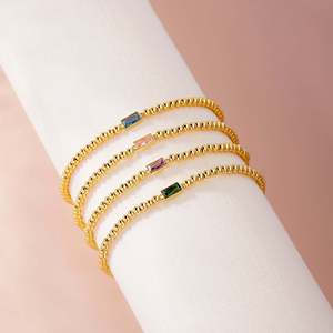 กำไลข้อมือพลอยเพทายประจำเดือนเกิด |   สร้อยลูกปัดสแตนเลสสตีลชุบทอง 18K PVD พร้อมจี้เพทายทรงเจ้าหญิงขนาด 12 มม. สำหรับผู้หญิง - Product Image 6