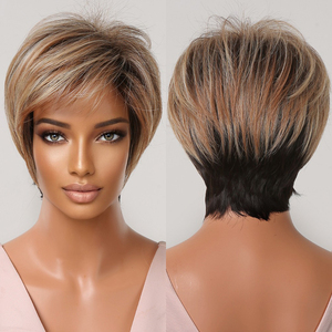 Peluca sintética Natural para Mujeres <span class=keywords><strong>Afro</strong></span>, pelo con flequillo lateral, Rubio mezclado, dorado, corte Pixie corto, envío rápido de fábrica - Product Image 1