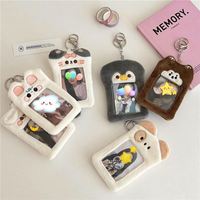 Gantungan kunci kartu foto kpop 3 inci, gantungan kunci album foto kartun hewan Pinguin beruang kelinci