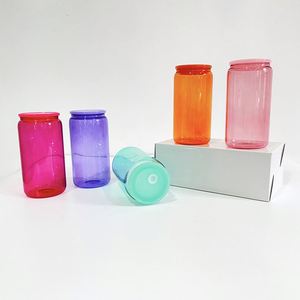 Listo para Enviar: Vaso de Agua de Vidrio de Borosilicato de 16oz, 5 Colores Surtidos, Irrompible, con Tapas de Plástico Coloridas - Product Image 4