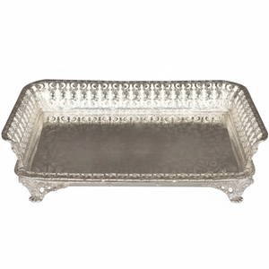 Plateau en métal fantaisie de designer en forme de rectangle argenté allemand avec support s pour les deux côtés plateau décoratif - Product Image 1