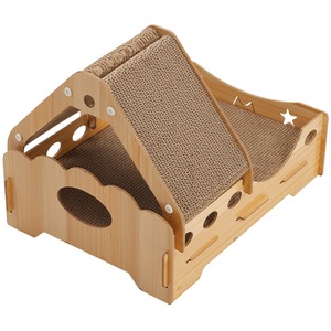 Cama Moderna de Madera Maciza en Forma de Casa con Rascador, Diseño Elegante con Estampado Animal para Sala de Estar - Product Image 3