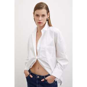 Camisa Blanca de Popelina con Botones para Mujer, Blusa Clásica para el Día a Día, Estilo Simple, Manga Larga - Product Image 3