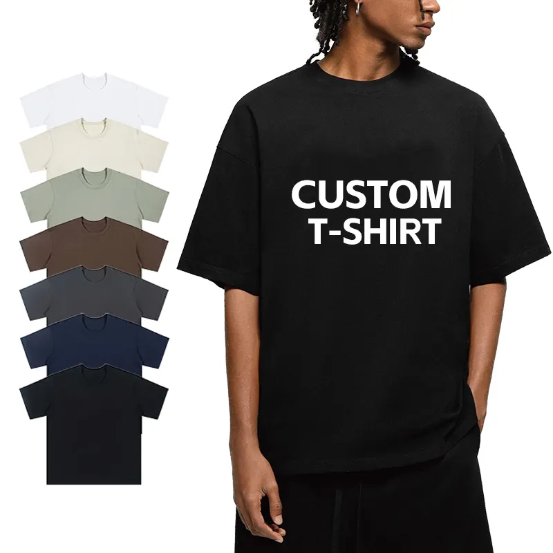 Camiseta pesada en blanco 280 GSM algodón unisex camisetas personalizadas de gran tamaño su propia marca camisetas de hombre chándal de color sólido
